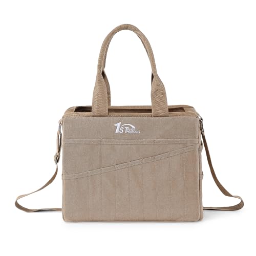 Art Craft Supply & Pottery Bag – 36 Pockets – Detachable Shoulder Strap - Handles – Removable Padded Divider - Washable – Tools, Knitting, Crochet, Yarn, Sewing, Scrapbooking, Clay, Tote - color: Safari