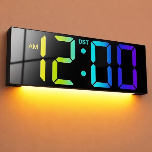 JALL Digital Wall Clock with Big LED Numbers for Classroom, Wall Clock with 8 RGB Colors for Senior, Digital Clock with Auto DST, Night Light for Bedroom (Black) - color: Black, size: 12 inches