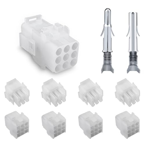 JRready ST6428 Power Connector 9 Pin (4 Matched Sets), 2.13mm Diameter Pin and Sockets 14-20 AWG, Compatible with Molex MLX Power Connector 9 Pin, 6.35mm Pitch,Free Hanging - size: MLX 9Pin Connector