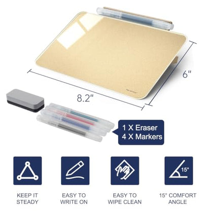 TSJ OFFICE Small Desktop Whiteboard - Glass Dry Erase Board 8 X 6 Inches Tabletop Easel Whiteboard with Stand, Desk Board Buddy for Artist, Teacher and Student - Golden - color: 8 X 6 Inches - Gold