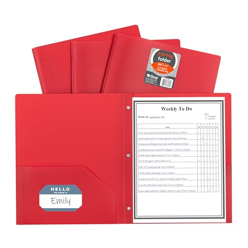 C-Line Heavyweight Poly Portfolio with Prongs, Red, 25/Box (33964) - color: Red, size: 25-Pack with Prongs