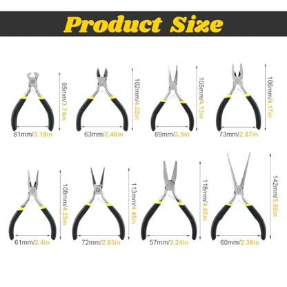 Mini Pliers Set, 8pcs Long Nose Pliers with Comfort Grip Handles for Making Crafts, Electronic Repairing & Jewelry, Multi Purpose Jewelry Making Tools, DIY Nippers Repair Tool Kit