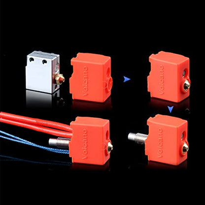2-Pack High Precision 3D Printer Heater Block Silicone Cover Thermal Protection Silicone Socks Pro Compatible with Volcano Hotend Heater Block PT100 3mm Cartridge Type (Silicone Socks)