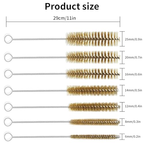 7 Pcs Brass Brush Set, 12'' Long Handle Pipe Cleaner Brush for Deep Cleaning, Bottle Brush for Engine Auto Parts Bottle Keyboards Narrow Space & Paint on Various Metal Pipes Cleaning