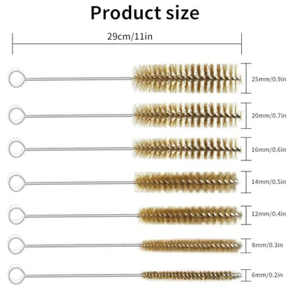 7 Pcs Brass Brush Set, 12'' Long Handle Pipe Cleaner Brush for Deep Cleaning, Bottle Brush for Engine Auto Parts Bottle Keyboards Narrow Space & Paint on Various Metal Pipes Cleaning