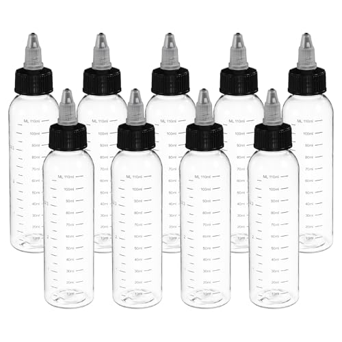 PATIKIL 110ml 4oz,9 Pcs Plastic Squeeze Dispensing Bottle,Transparent,Black - color: Transparent/Black, size: 110ml
