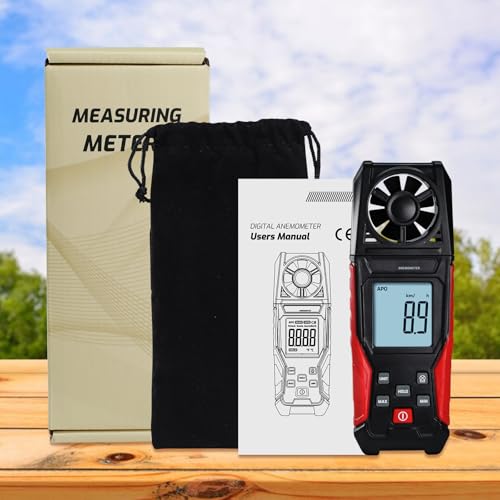 Digital Anemometer Handheld Wind Speed Meter – Measures Wind Speed in m/s, km/h, ft/min, mph, Knots & Air Temperature – Max/Min, Data Hold, Backlit Display – for HVAC, Sailing, Weather, Drone Flying