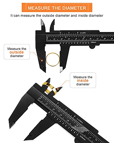 Frienda 20 Pcs Mini Plastic Caliper 6 Inch 150 mm Vernier Caliper Double Scale (Metric/inch) Black Eyebrow Ruler Plastic Vernier Ruler Sliding Gauge Measuring Tattoo Brow Tool for Student Office