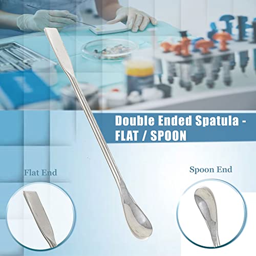 A2Z-SQSP9-4 Stainless Steel Double Ended Micro Lab Spatula Sampler, Square & Flat Spoon End, 9" Length, 4/Pack