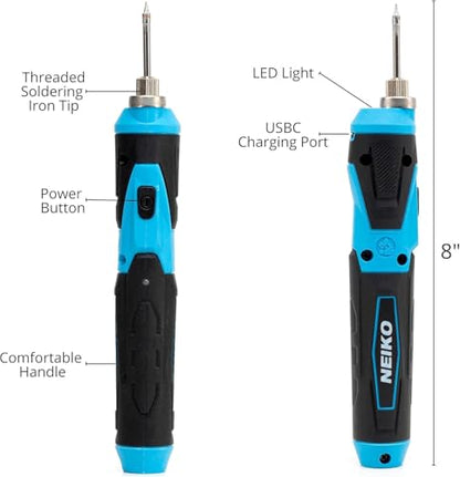 NEIKO 40421A Wireless Soldering Tool, Mini USB Rechargeable Solder Iron Pen, Rapid Heat 356-750°F (180-400°C), Electrical Soldering Set, LED, 4V Lithium-Ion Battery, Cordless Design - style: Cordless Soldering Kit