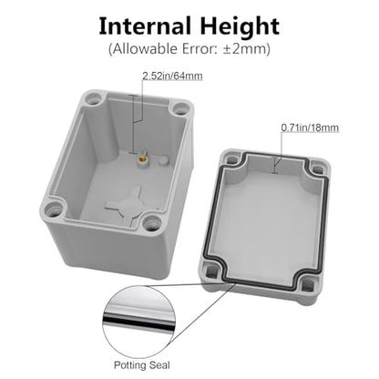LeMotech Junction Box IP67 Waterproof Dustproof ABS Plastic Project Box for Electrical Outdoor Enclosure Gray 4.3 x 3.1 x 3.3 inch (110 x 80 x 85 mm),2 Pack - size: 4.3" x 3.1" x 3.3" (2pc)