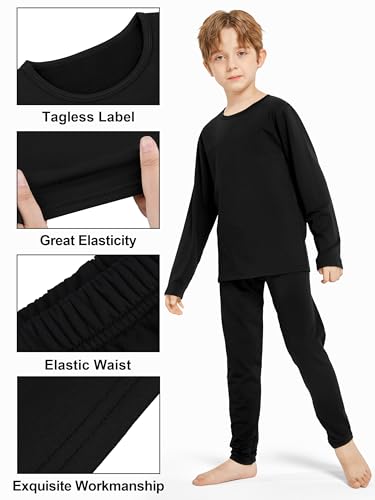Resinta Kids Boys Thermal Underwear Set - Fleece Lined Base Layers Top & Bottom Toddler Long Johns for Cold Winter - color: Black, Black, Black, size: 5-6X