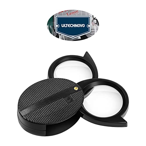 ULTECHNOVO Pocket Magnifying Glass 5X Folding Handheld Portable Magnifier