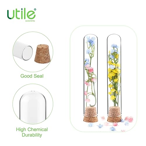 Utile 50pcs Glass Test Tubes, 3.3 Borosilicate Glass Material, 16ml Test Tubes, with Cork Stopper and Brush, 4004.9011.50 - style: 50pcs of 20x100mm