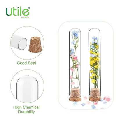 Utile 50pcs Glass Test Tubes, 3.3 Borosilicate Glass Material, 16ml Test Tubes, with Cork Stopper and Brush, 4004.9011.50 - style: 50pcs of 20x100mm