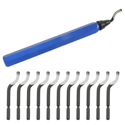 Deburring Tool with 12-Pcs BS1010 HSS Swivel Blades, Blue Handle - color: Blue