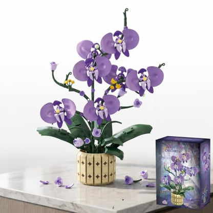 Botanicals Orchid Kit for Adults – 832Pcs Purple Charm Phalaenopsis Toy Building Blocks, Artificial Flower Bouquet with Pot, Lifelike Plant Decor for Home Office, Unique Gifts for Girls, Mom, Wife