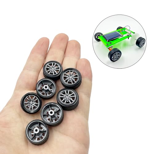 20PCS Small Toy Car Wheel 18mm Model Car Mini Rubber Tire Wheels with 10PCS Shaft Round Rod Axles for DIY Model Toy RC Car Truck Robot Building Accessories (Silver 2x18mm) - style: Silver 2x18mm