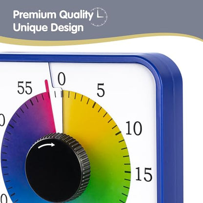 TWENTY5 SEVEN 7.5-Inch Visual Timer, Battery-Free 60-Minute Countdown Clock - color: Navy Blue/Colorful