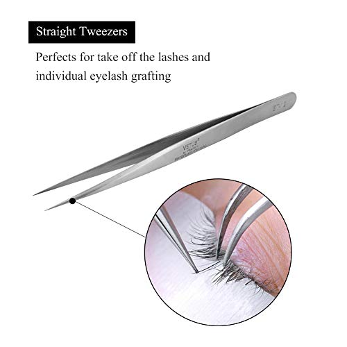 LASHVIEW Lash Tweezer, Vetus Straight Pointed Eyelash Tweezers for Profissional Grafting Eyelash Extension, Stainless Steel Needle Nose Tweezers for Lash Extension Stickers Precision Electronics, ST12 - size: ST12