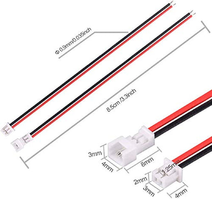 Letool 30 Pairs JST 1.25mm 2 Pin Micro Male Female Connector Plug with Red Black Wire Cable 80mm