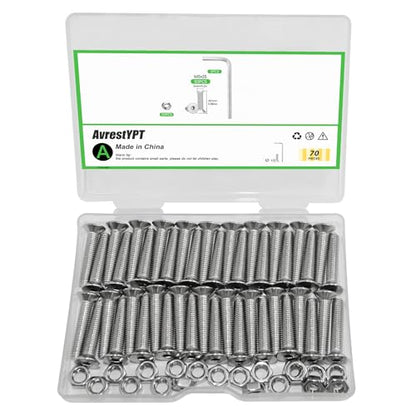 70Pcs M5x25mm Stainless Steel Screws Assortment Kit - 50 Flat Head Allen Bolts, 20 Nuts, Full Thread Countersunk Fasteners for Furniture & DIY Projects - size: M5x25mm-70Pcs