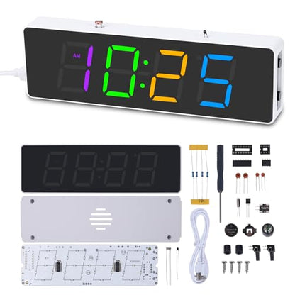 MiOYOOW RGB Digital Clock Soldering Kit, STEM Electronics Project for Teens - color: Colorful 4 Digit Clock Kit