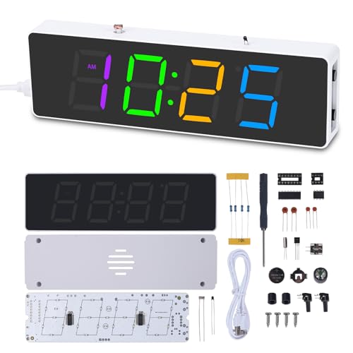 MiOYOOW RGB Digital Clock Soldering Kit, STEM Electronics Project for Teens - color: Colorful 4 Digit Clock Kit