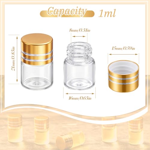 Didaey 50 Pcs 1ml Mini Glass Bottles with Screw Caps, Gold - color: Gold, size: 1ml