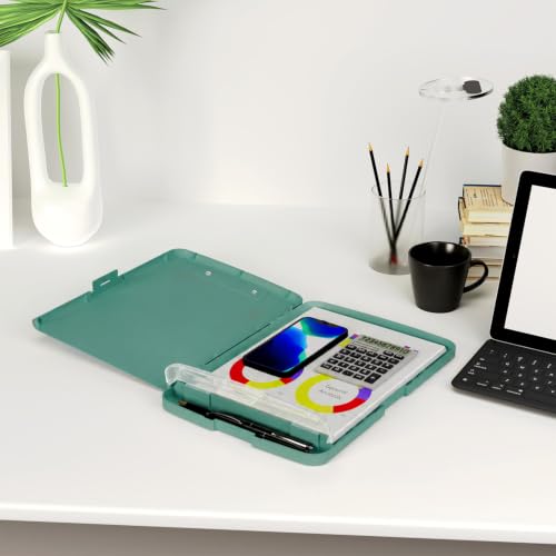 Piasoenc Clipboard with Storage, 8.5 x 11 Clip Board with Pen Holder, Green - color: Dark Green