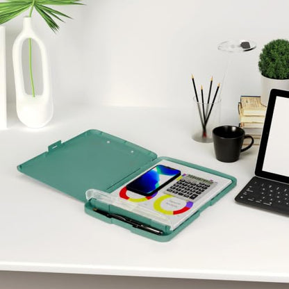 Piasoenc Clipboard with Storage, 8.5 x 11 Clip Board with Pen Holder, Green - color: Dark Green