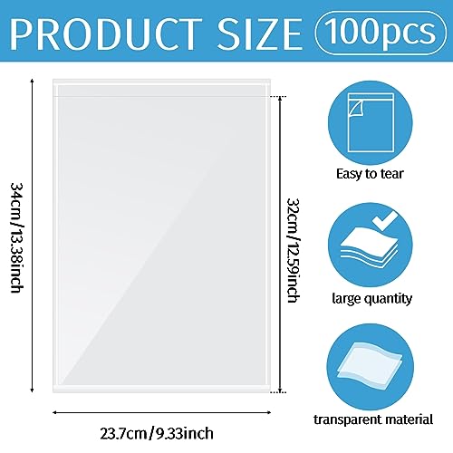 100Pcs Self Adhesive Display Pockets - 8.5 x 11 Inch Paper Sleeves for Wall and Door Communication, Clear Adhesive Sheet Protectors for Office, School, Box Posting Signs