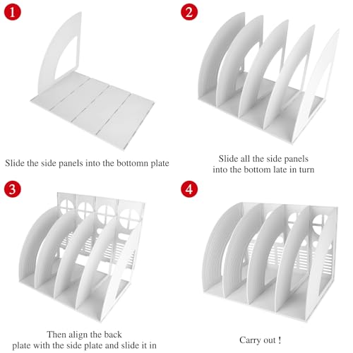 SAYEEC Sturdy Maganize Holder Desktop File Holder Organizer Plastic 4 Section Frames File Dividers Document Cabinet Rack Display Storage Organizer Box (Light Grey) - color: Light Grey-4 Sections