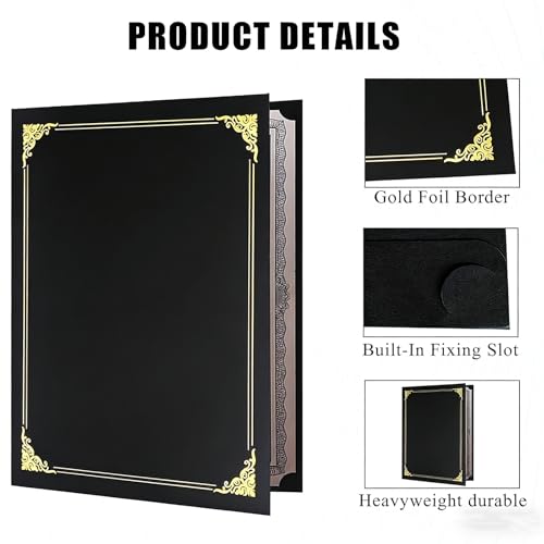 150 Pcs Certificate Holders Bulk, Black Diploma Covers with Gold Foil Border for Letter Size 8.5x11, Single Sided Award Certificate Cover, Premium Cardstock Document Organizer
