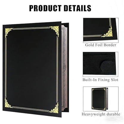 150 Pcs Certificate Holders Bulk, Black Diploma Covers with Gold Foil Border for Letter Size 8.5x11, Single Sided Award Certificate Cover, Premium Cardstock Document Organizer
