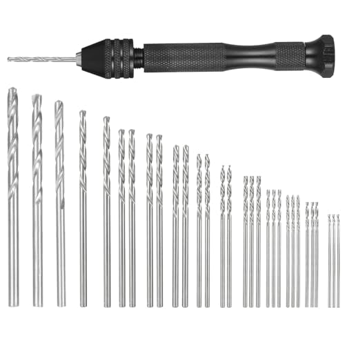 31 PCS Micro Drill Bit Set, Metric Mini Carburetor Jet Drill Bits (0.5-3mm), Pin Vise Hand Drills Manual Set Small Jeweler's Chuck Vice Twist Bits for Jewelry Making Beads DIY Craft Wood Resin