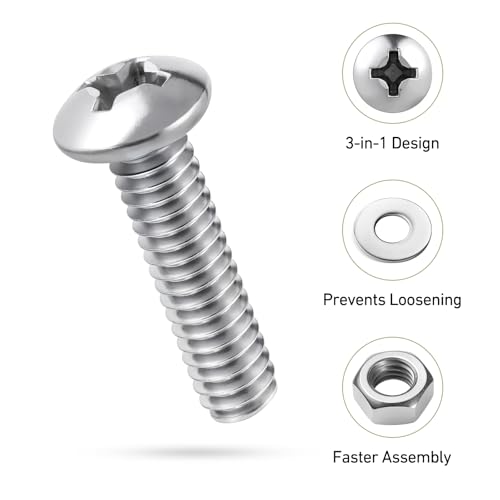#8-32 x 3/8" Pan Head Machine Screws Nut Bolt Washer Assortment Kit,(100 Sets) 304 Stainless Steel 18-8 Phillips Drive Full Thread Assorted - size: #8-32 x 3/8"