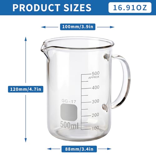 500ml Borosilicate Glass Measuring Beaker, Handle Mug with Pouring Spout - size: 500ml