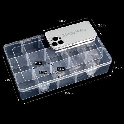 Gospire 2PCS 15 Large Grids Clear Plastic Box Organizer Storage Container - color: Clear-15 Grids*2