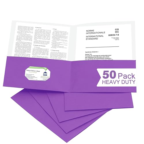 Zzrywuty 50 Packs Purple Paper Folders with Pockets for Students,Businessmen and Office Workers,Letter Size,Two Pocket Folders with Card Slot for Office,Business,School Supplies - color: Purple-50pcs
