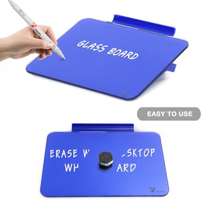 Navy Mini Desktop Pure Glass Whiteboard, Small Glass Dry-Erase Whiteboard - color: Navy