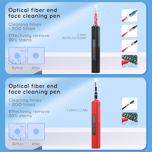 13 in 1 Fiber Optic Cleaning Tool kit with 400x Optical Fiber Microscope SC/LC Cleaning Pen 2.5mm 1.25mm Interface Cleaning Box with Replace core Fiber Optic Cleaner kit FTTH Clean Tool Kit