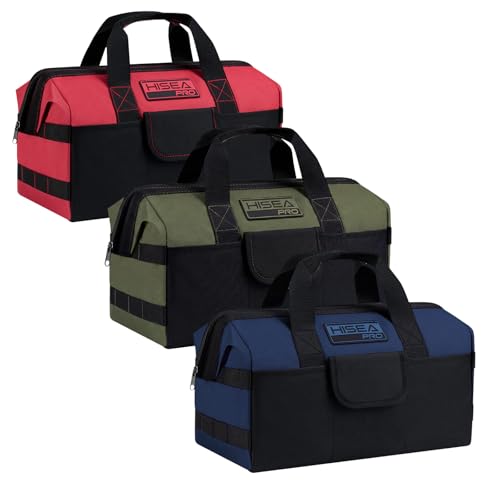 HISEA 3 Pack Heavy Duty Tool Bag, 13-Inch Waterproof Tools Organizer Tote - color: Red, Navy, Green, size: 13 Inch