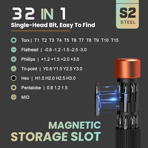 JOREST 32-In-1 Small Precision Screwdriver Set Magnetic, Eyeglass Repair Kit, Gadgets Gifts for Men, Multi Bit Mini Screwdriver with Torx Bits for Electronics, Glasses, PS5/4, Camera, Phone, Laptop - style: Black & Orange Contrast