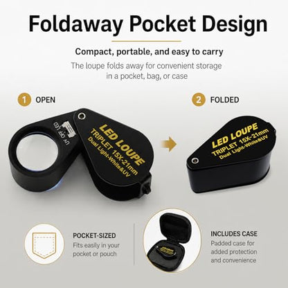Jewelers Loupe 15x 21mm Jewelers Magnifying Glass Loupe Magnifier Coin Magnifying with Light Jewelers Loop for Gems, Jewelry, Coins and Trichomes - color: 15x Magnification