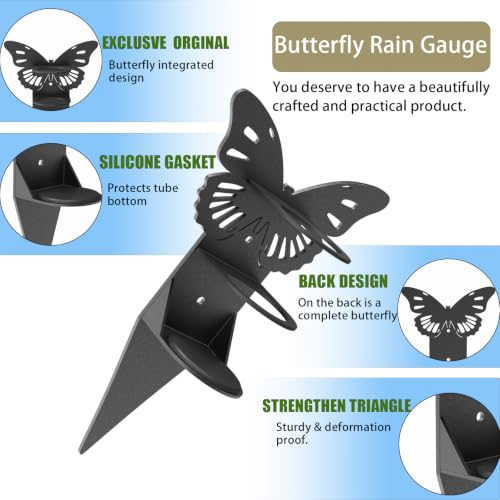 Rain Gauge Outdoor,7" rain gauges Outdoors Best Rated, Butterfly-Style Decorative Rain Measure Gauge, Easy to Read with Red Float, Large Plastic Replacement Tube for Yard Garden