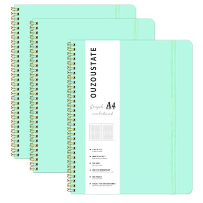 Hardcover Spiral A4 Graph Green Notebook for Work 8.5" x 11" - color: mint, style: Graph