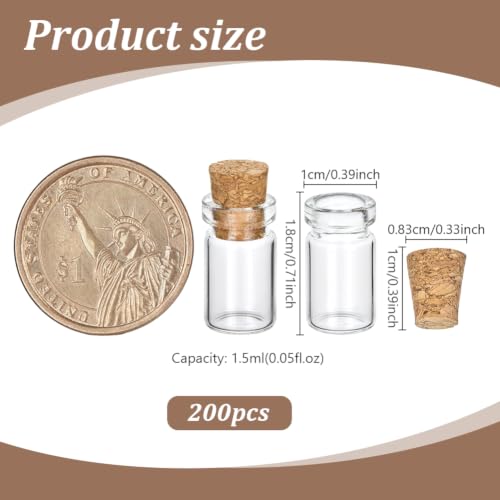 PH PandaHall 200pcs 1.5ml Clear Glass Jars with Cork Stoppers Mini Glass Bottles Small Glass Vials Tiny Jars for DIY Crafts Wedding Favors Party Decorations Gift Making Jewelry Making - size: 1.5ml