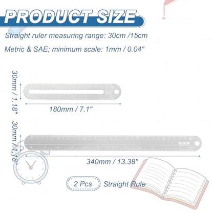 HARFINGTON 2pcs Metal Straight Ruler 12"+6" Metric SAE Silver White - color: Silver White