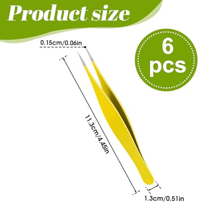 6 PCS Needle Nose Tweezers Fine Point Tip Tweezers for Ingrown Hair Remover Stainless Steel Precision Sharp Blackhead and Splinter Removal Tweezer for Facial Hair and Eyebrow